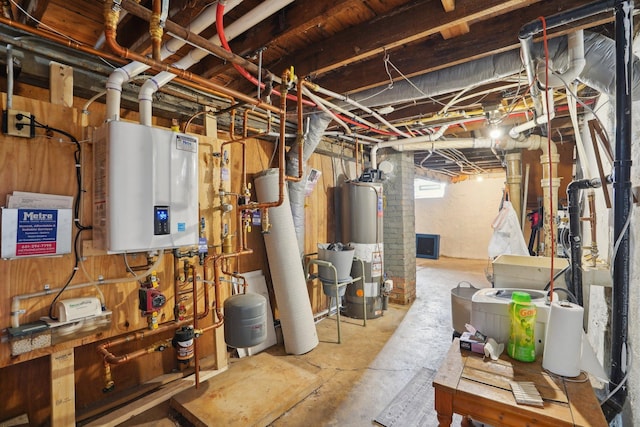 interior space with gas water heater and water heater