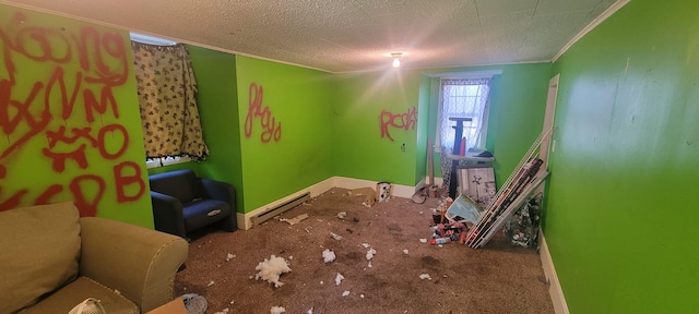 misc room with a textured ceiling and a baseboard heating unit