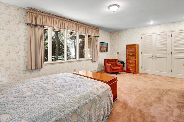 carpeted bedroom featuring a closet