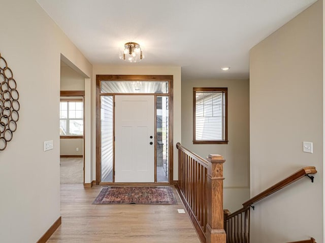 entrance foyer with light wood-type flooring