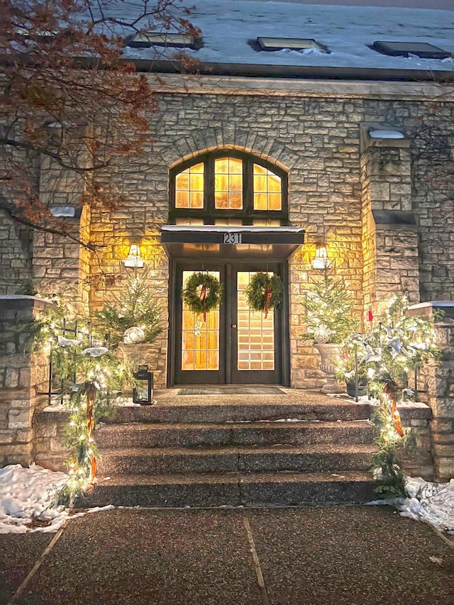 doorway to property featuring french doors