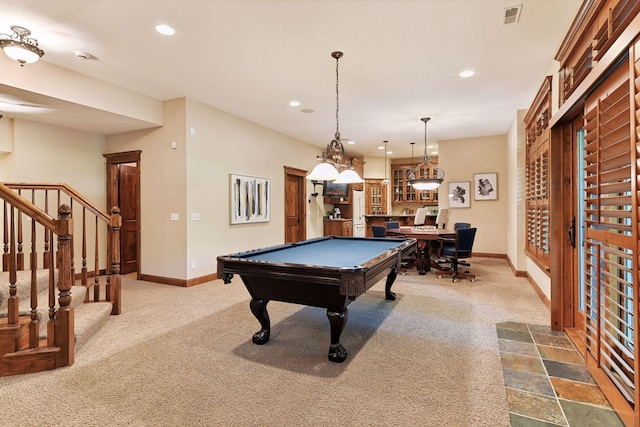 game room featuring carpet floors and billiards