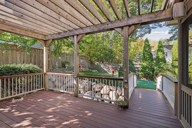 wooden deck featuring a pergola