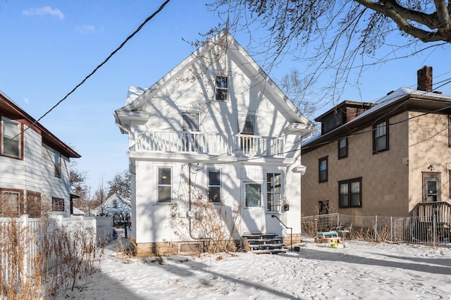 view of snow covered property