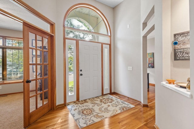 entrance foyer featuring plenty of natural light and light hardwood / wood-style flooring