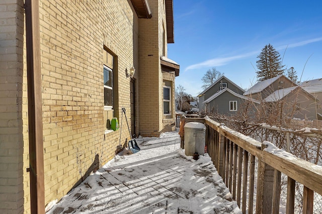 view of snow covered property