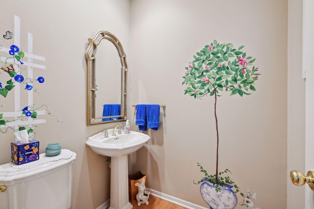 bathroom with hardwood / wood-style floors and toilet