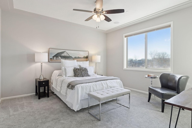 bedroom featuring ceiling fan and light colored carpet