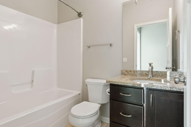 full bathroom with shower / bathtub combination, toilet, and vanity