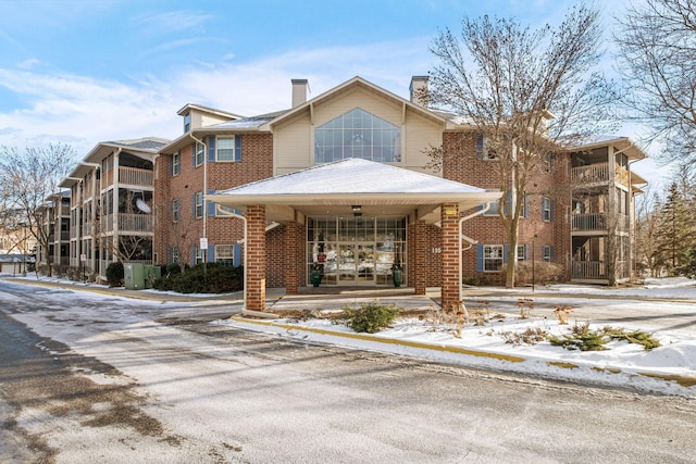 view of snow covered building