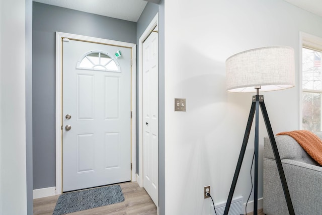 entryway featuring plenty of natural light and light hardwood / wood-style floors