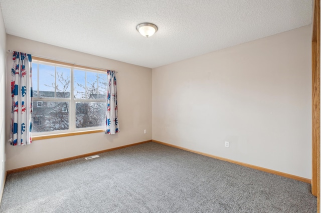 empty room featuring carpet and a textured ceiling