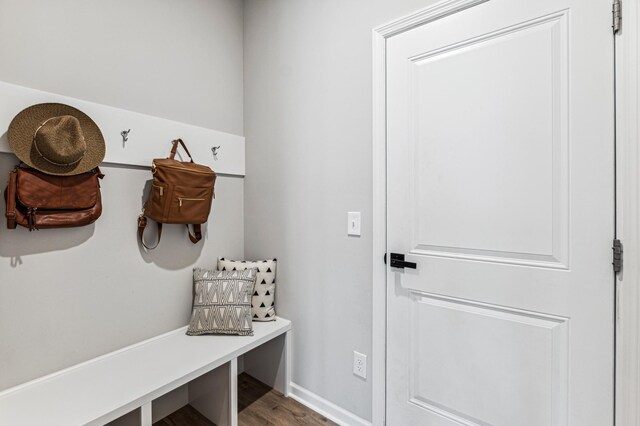 14592 Twin Lakes Cir, Burnsville, MN 55306 - mudroom featuring baseboards and wood finished floors