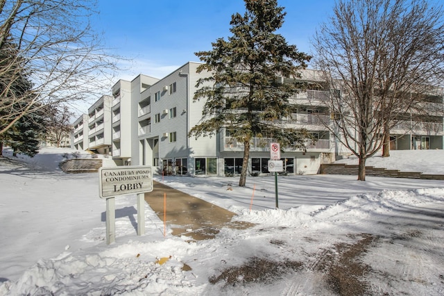 view of snow covered property