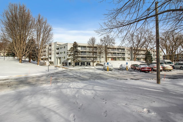 view of snow covered building