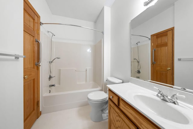 full bathroom with shower / tub combination, vanity, and toilet