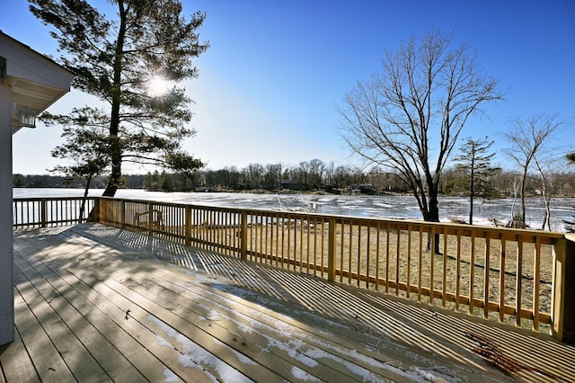 view of snow covered deck