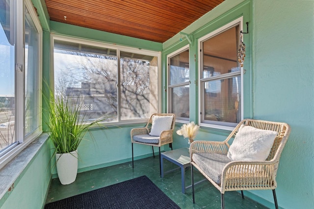 sunroom / solarium with wooden ceiling