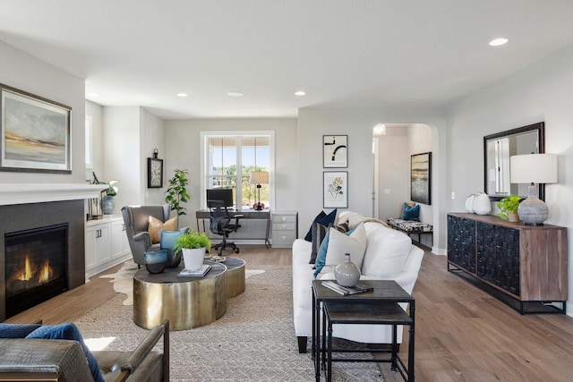 living room with light hardwood / wood-style flooring