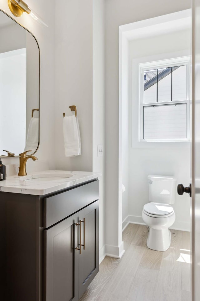 bathroom featuring hardwood / wood-style floors, vanity, and toilet