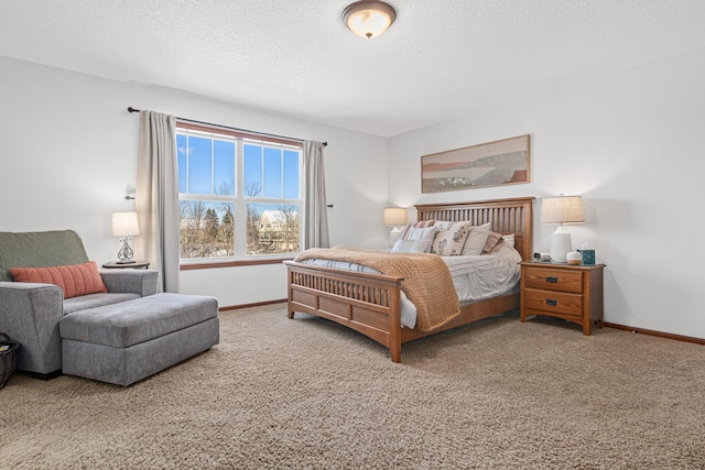 carpeted bedroom with a textured ceiling