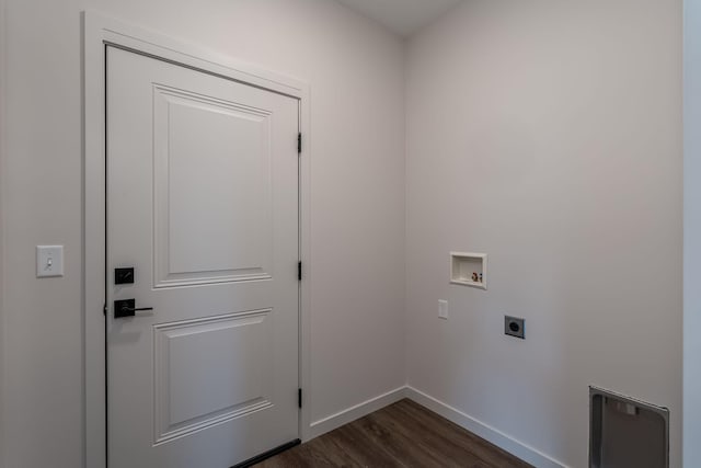 laundry area with hookup for a washing machine, dark wood-type flooring, and hookup for an electric dryer