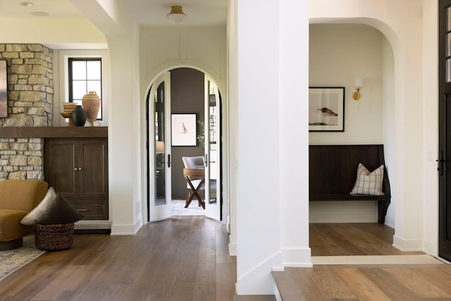 hall featuring wood-type flooring