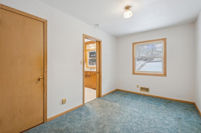 interior space featuring sink and carpet floors