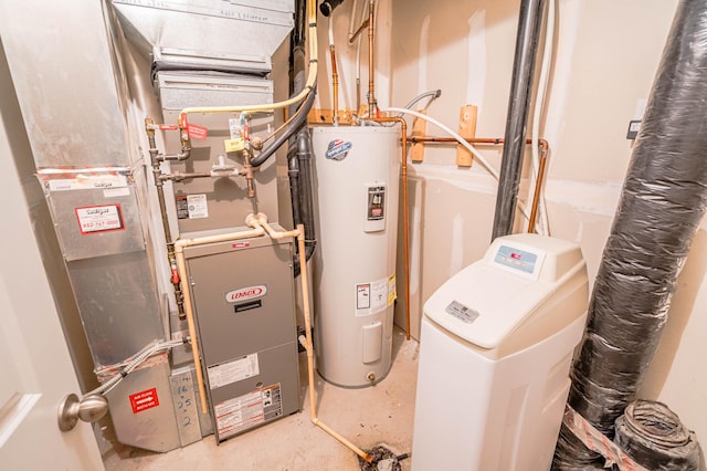 utilities featuring electric water heater and heating unit