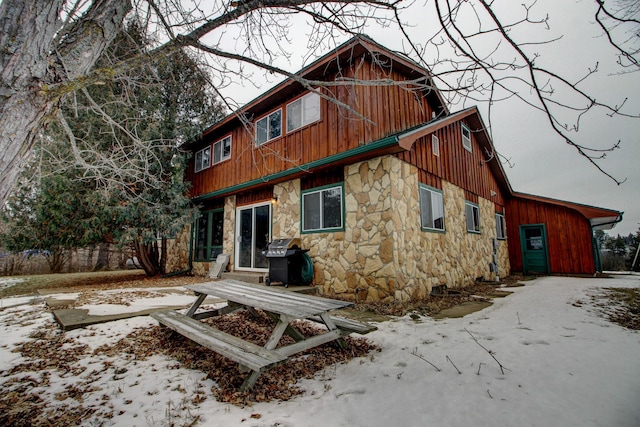 view of snow covered property