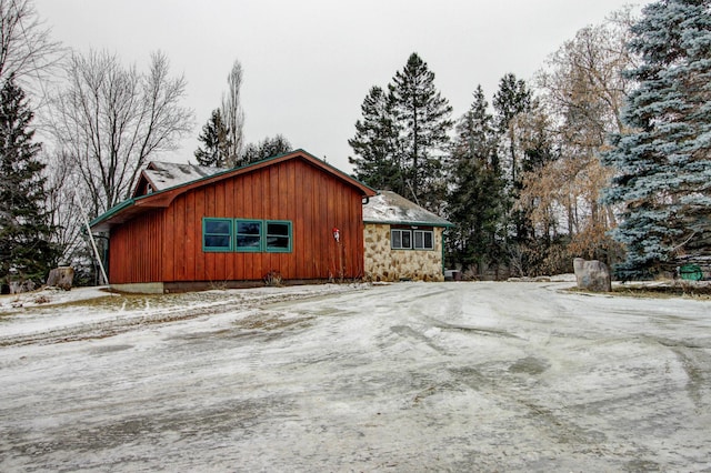 view of snow covered property