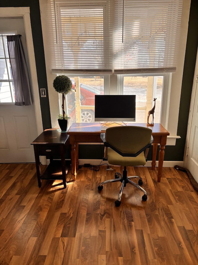 home office featuring hardwood / wood-style flooring and a wealth of natural light