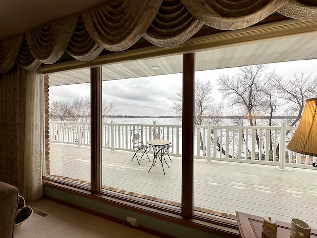 entryway featuring a water view