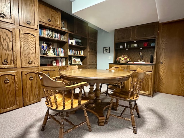 bar featuring light carpet and built in features