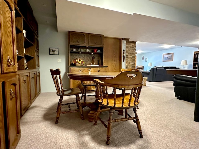 bar featuring light colored carpet