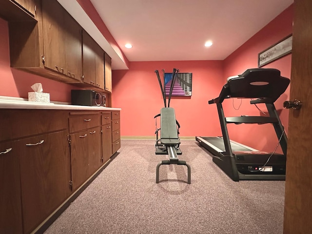 1606 Shore Dr, Worthington, MN 56187 - workout room with recessed lighting, baseboards, and carpet floors