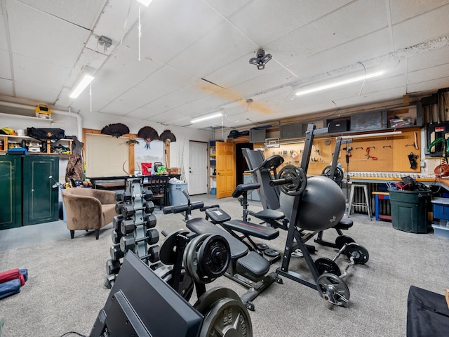 workout area with a workshop area