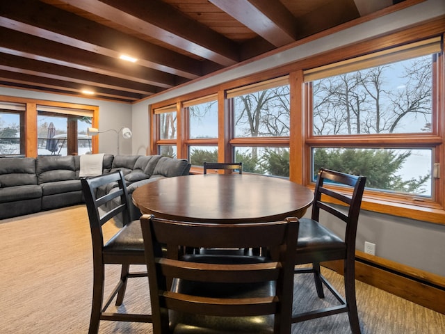 dining room featuring beam ceiling