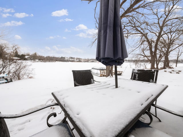 view of yard layered in snow