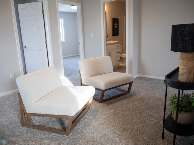 sitting room with light colored carpet