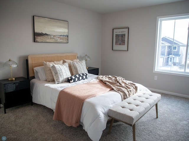 carpeted bedroom featuring multiple windows