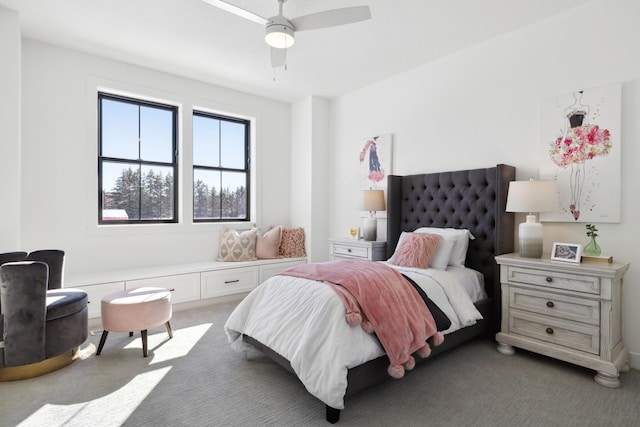 bedroom featuring carpet flooring and ceiling fan