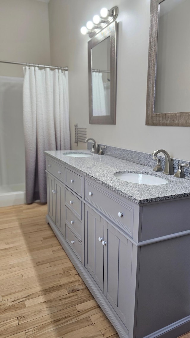 bathroom featuring wood-type flooring and vanity