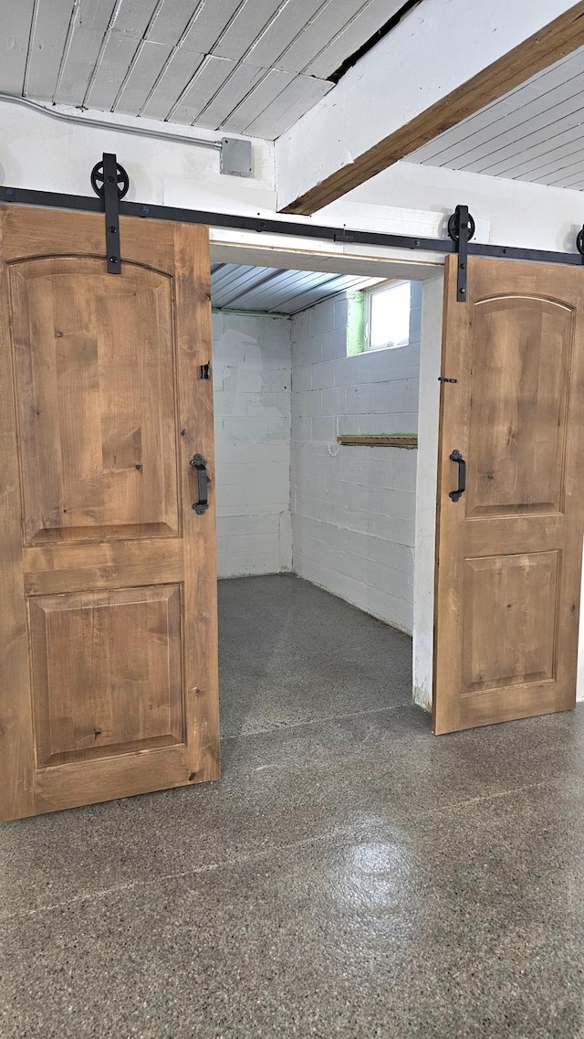 basement with a barn door