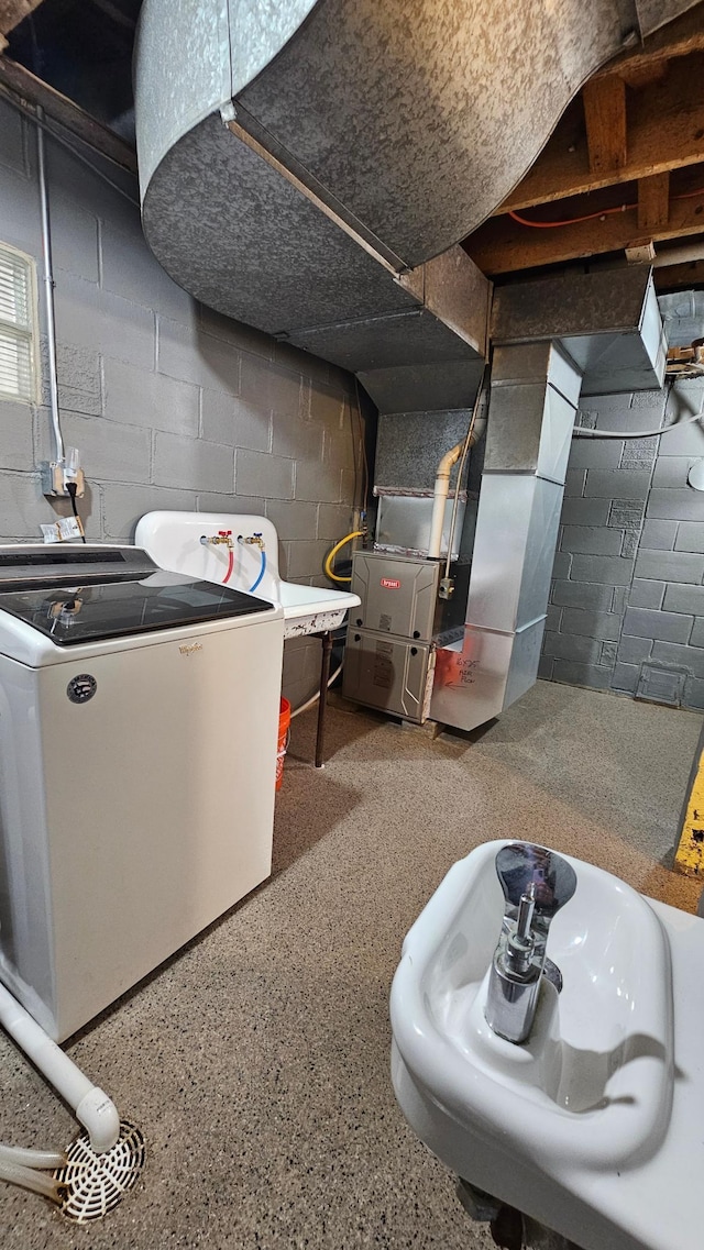 basement featuring heating unit