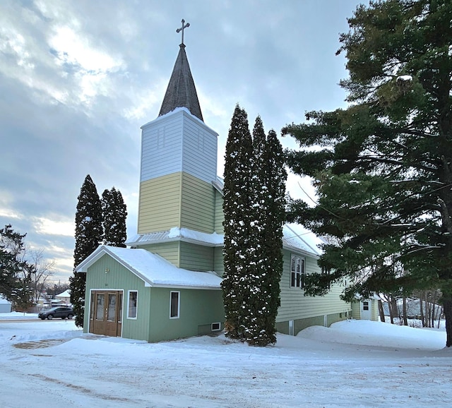 view of snow covered exterior