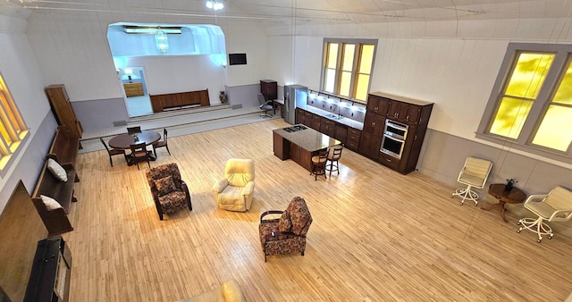 living room with light hardwood / wood-style flooring