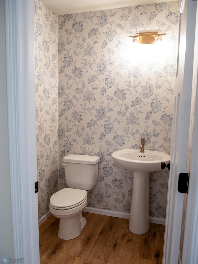 bathroom with wood-type flooring and toilet