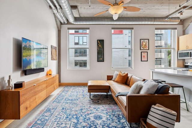 living room featuring ceiling fan