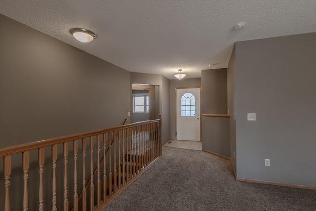 1733 Bassett Dr, Mankato, MN 56001 - corridor with carpet floors, baseboards, an upstairs landing, and a textured ceiling